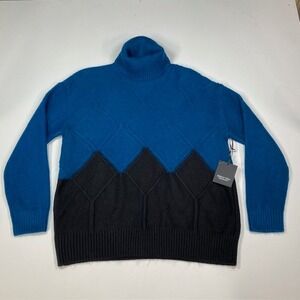 Simply Vera‎ Wang Blue Black Argyle Knit Turtleneck Sweater Size Large